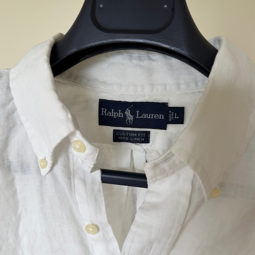 Ralph Lauren White 100% Linen Short Sleeve Button Down Custom Fit Shirt L - Picture 2 of 6